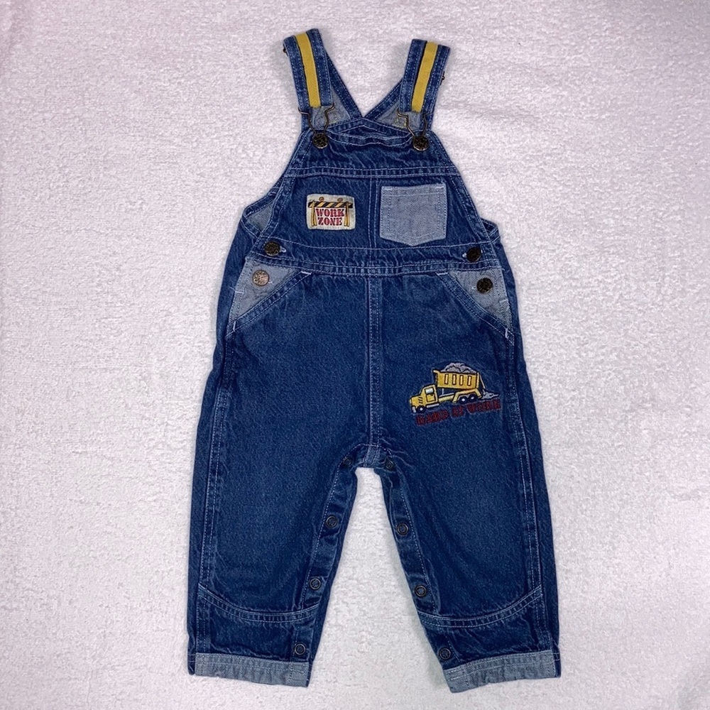 Vintage little sprouts construction overalls blue jean denim 12 months